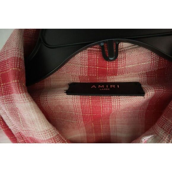 AMIRI Men's Sz L Red/Orange Distressed Ombré Plaid Button-Down L/S Shirt - Picture 4 of 13